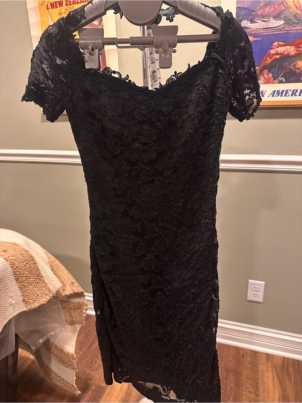 Vintage Black Lace Short Sleeve Dress- Size XS